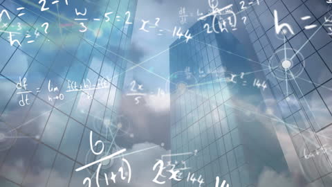 Mathematical Equations Overlaying Modern Urban Skyline