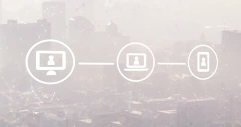 Digital Media Network Over Cityscape Illustration