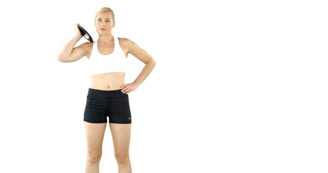 Fit Woman Lifting Dumbbell in Workout Gear on Isolated White Background - Download Free Stock Images Pikwizard.com