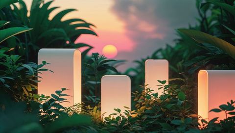 Futuristic Monoliths Bathing Jungle in Warm Evening Glow