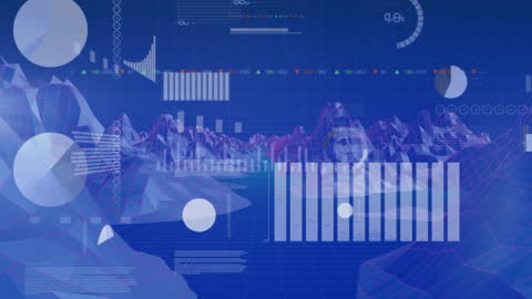Digital Financial Data Animation Over Geometric Mountains