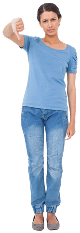 Transparent image of woman giving disapproving thumbs down gesture