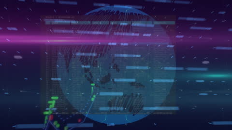 Global Technology Animation with Data Processing Overlay