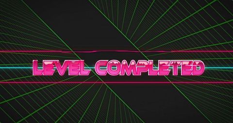 Futuristic neon level complete video game interface