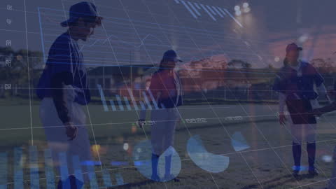 Diverse Baseball Players with Digital Data Interface Overlay