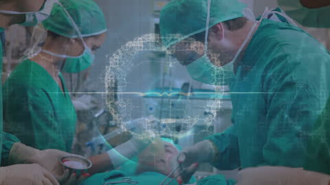 Surgeons Performing Operation with Digital Network Overlay