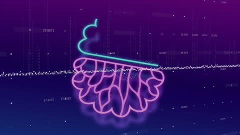 Neon Brain AI Visualization with Digital Data Elements