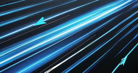 Dynamic Electric Blue Streaks with Neon Arrows in Fast-Paced Motion