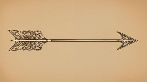 Ornate vintage arrow with filigree on parchment