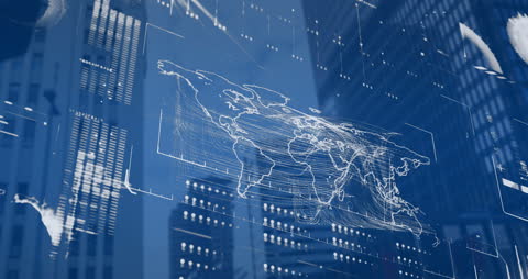Global Business and Data Connections Over City Skyline