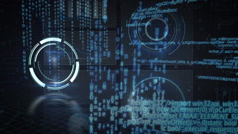 Futuristic Digital Interface with Data and Code Overlay