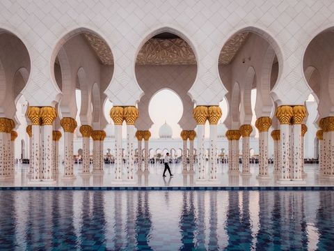 Majestic arcade of grand mosque in captivating symmetry design