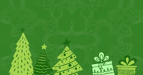 Festive Christmas Trees and Gifts on a Green Background