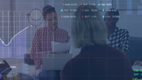 Diverse Professionals Analyzing Data with Graphical Interface