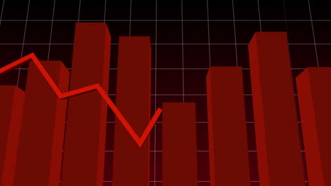 Red Bar Graph with Line on Black Grid Financial Background