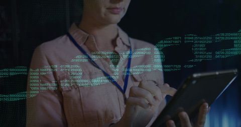 Woman Using Tablet in Data Center with Digital Visualization - Download Free Stock Images Pikwizard.com