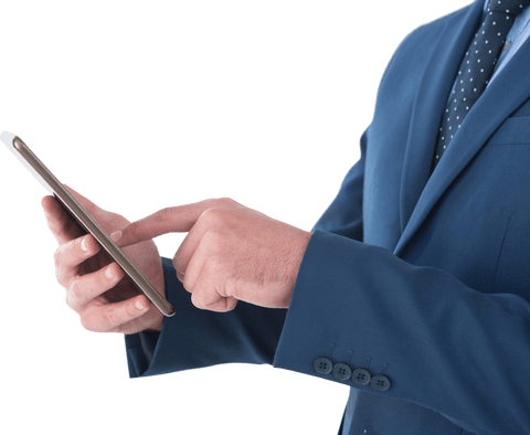 Businessman Interacting with Digital Tablet on Transparent Background - Download Free Stock Videos Pikwizard.com