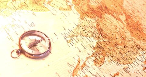 vintage compass lying on old asian map illustration - Download Free Stock Images Pikwizard.com