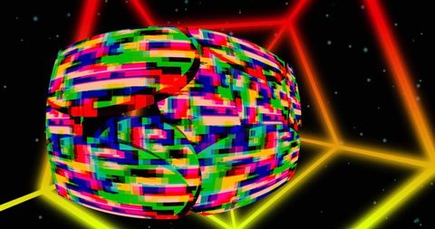 Abstract geometric digital glitch on black background