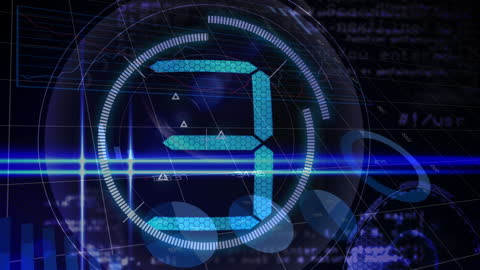 Digital Countdown Animation Over Financial Data and Graphs