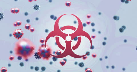 Virus Cells and Biohazard Symbol Representing Pandemic Alert