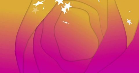 Magenta to yellow layered paper-cut rose with white stars minimalist abstract background