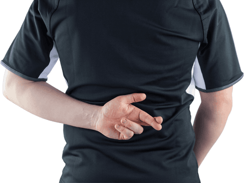 Transparency and dishonesty: player's crossed fingers behind back