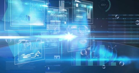 Futuristic Digital Data Interface with Blue Sci-Fi Graphics - Download Free Stock Images Pikwizard.com