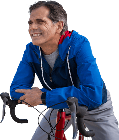 Active Caucasian Middle-Aged Man with Bicycle Transparent Background