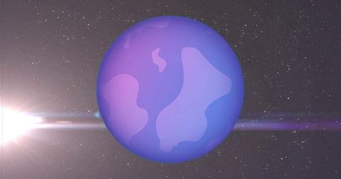 Glowing Purple-Blue Exoplanet Dominating Deep Space with Star Flare and Nebula