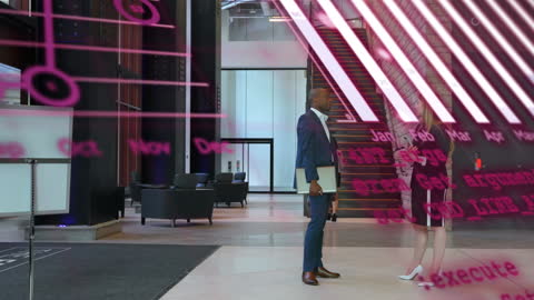 Digital Data Overlay on Business Meeting in Modern Office