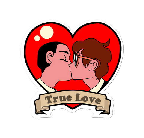 Romantic Cartoon Couple Kissing in Red Heart with Transparent Background