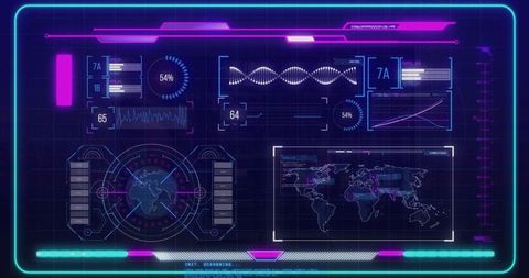 Futuristic Data Interface with DNA Analysis and Global Map - Download Free Stock Images Pikwizard.com