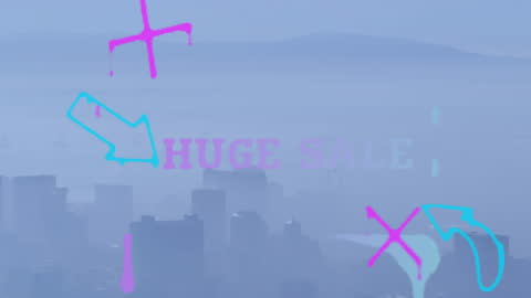 Animated Sale Text Overlay on Cityscape Background