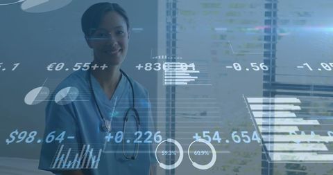 Female Doctor Embracing Digital Data Processing in Healthcare