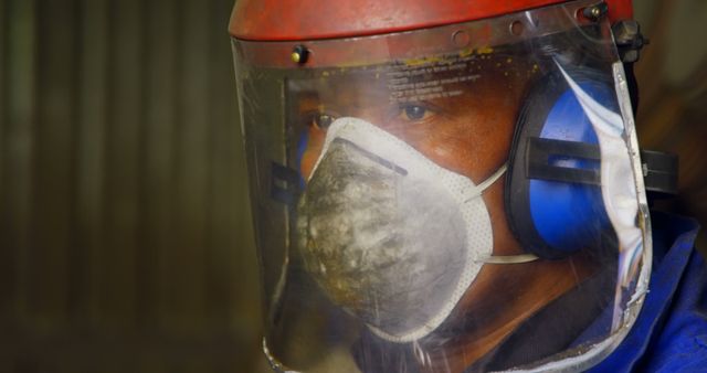 Middle-Aged Worker Using Protective Gear in Industrial Environment - Download Free Stock Images Pikwizard.com