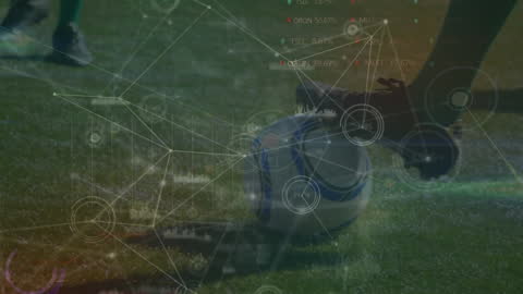 Soccer Player Kicking Ball in Futuristic Data Interface