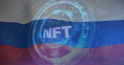 NFT and Russia Flag Symbolizing Digital Economy and Politics