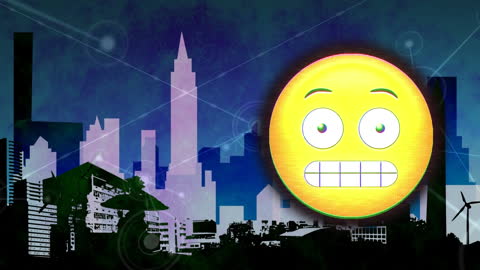 Animated Emoji Over Digital Networked Cityscape