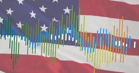 Digital Data Graph on Blurred American Flag Background