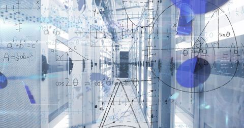 Digital Transformations in Server Room with Math Equations Overlay - Download Free Stock Images Pikwizard.com
