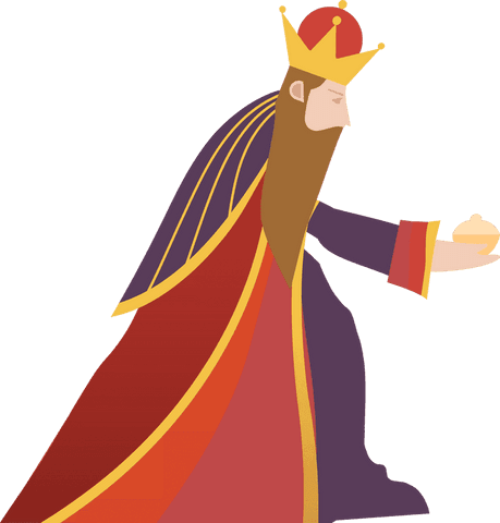 Regal monarch presenting golden orb with transparent background