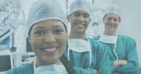 Diverse Team of Surgeons with Digital Data Interface