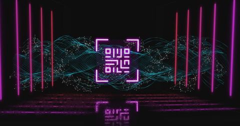 Glowing QR Code with Neon Elements Over Digital DNA Strand - Download Free Stock Images Pikwizard.com