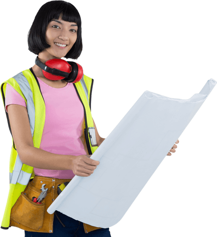 transparent portrait of happy female architect holding blueprint - Download Free Stock Videos Pikwizard.com