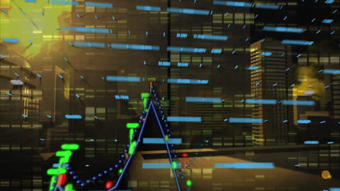 Cityscape with Dynamic Digital Data and Statistics Overlay