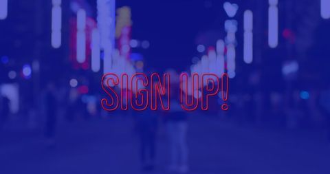 Sign Up Promotion Over Night Cityscape Background