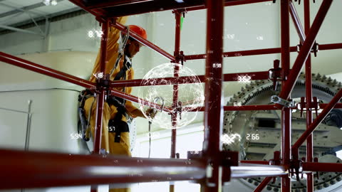 Engineer on Scaffolding with Digital Global Connections Overlay