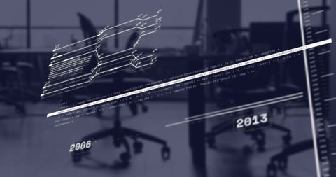 Digital interface with data diagrams in modern office