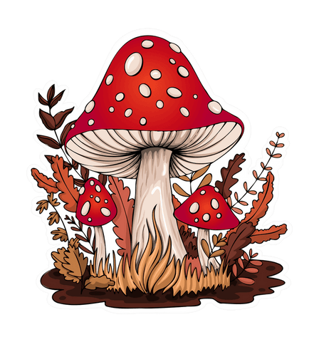 Transparent illustration of fly agaric mushroom in autumn foliage